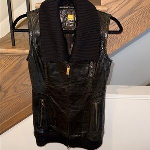 Koopa Black Italian Leather Vest with Knit Collar